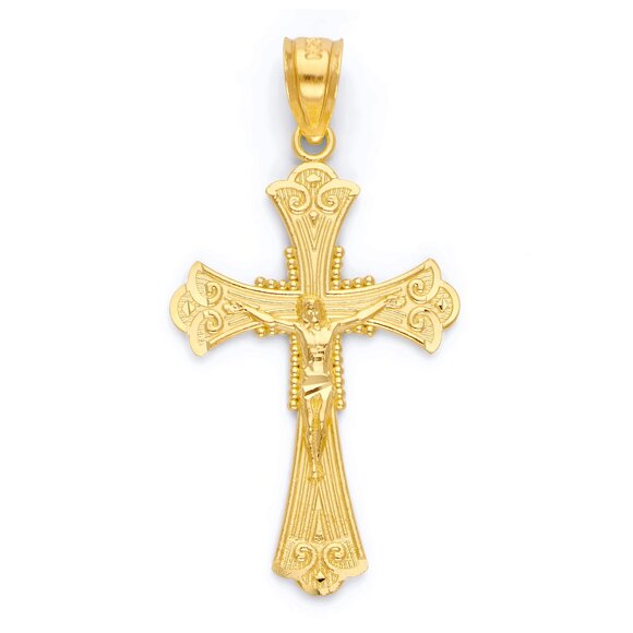 Solid 10k Gold Crucifix Necklace for Men - Religious Gifts for Men - Picture 1 of 5